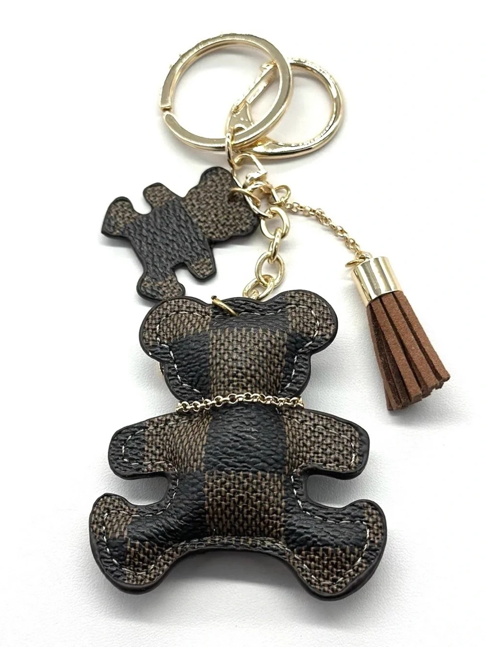 Brown & Gold Teddy Bear Keychain Bag Charm with Tassel