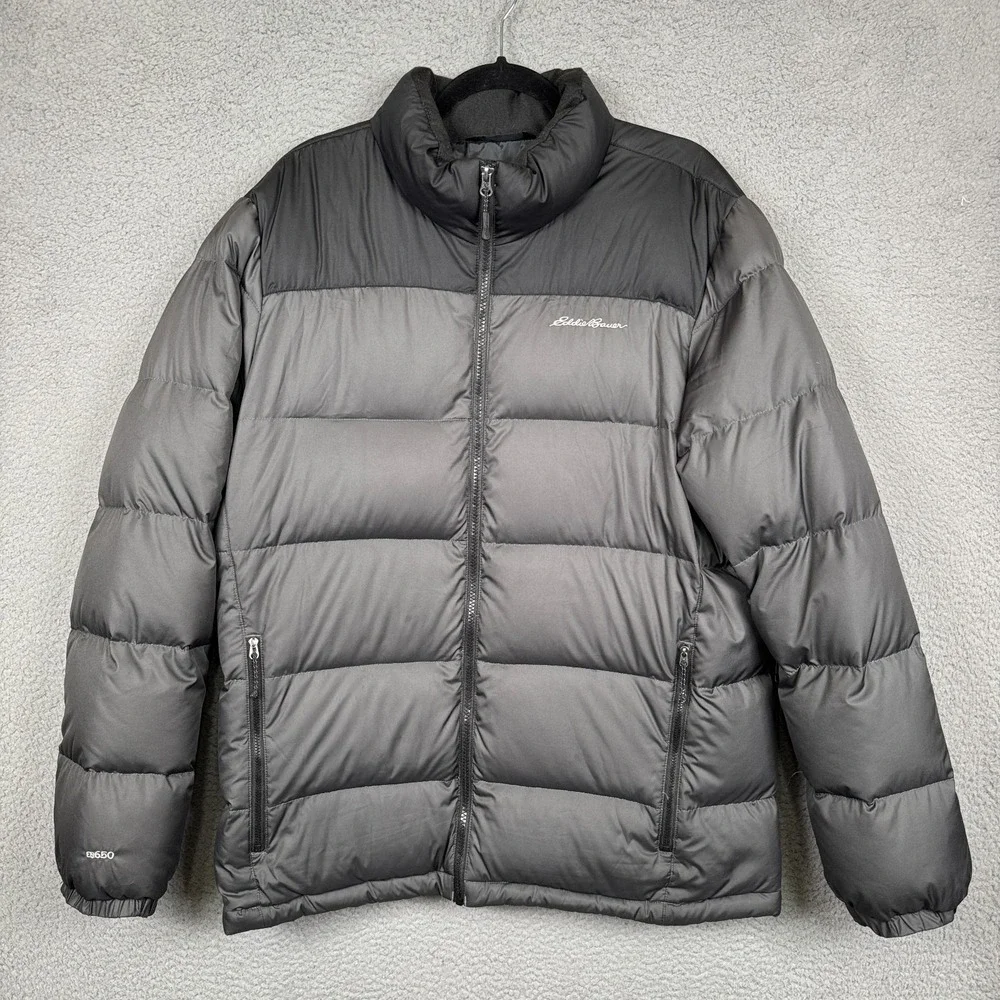 Eddie Bauer Coat Mens L Gray Puffer EB650 Down Fill Warm Winter Outdoor Everyday