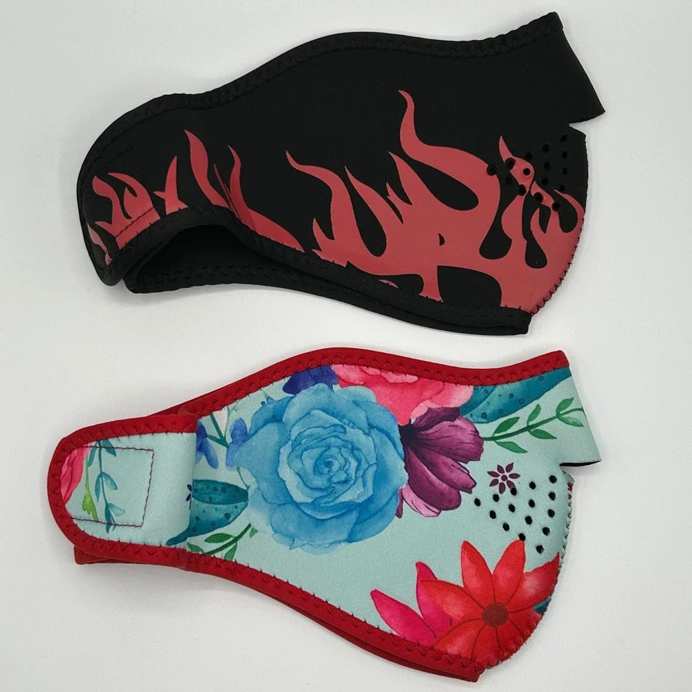 BUNDLE His Hers 2 Face Masks Flames Floral Reusable Breathable Adult‎ Bikercore