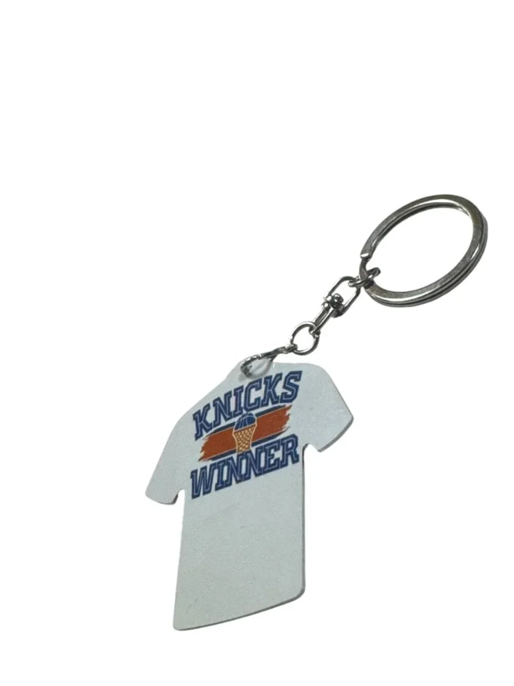 Knicks Winner Basketball Jersey Shape Metal Keychain, White, Sports Fan Accessor