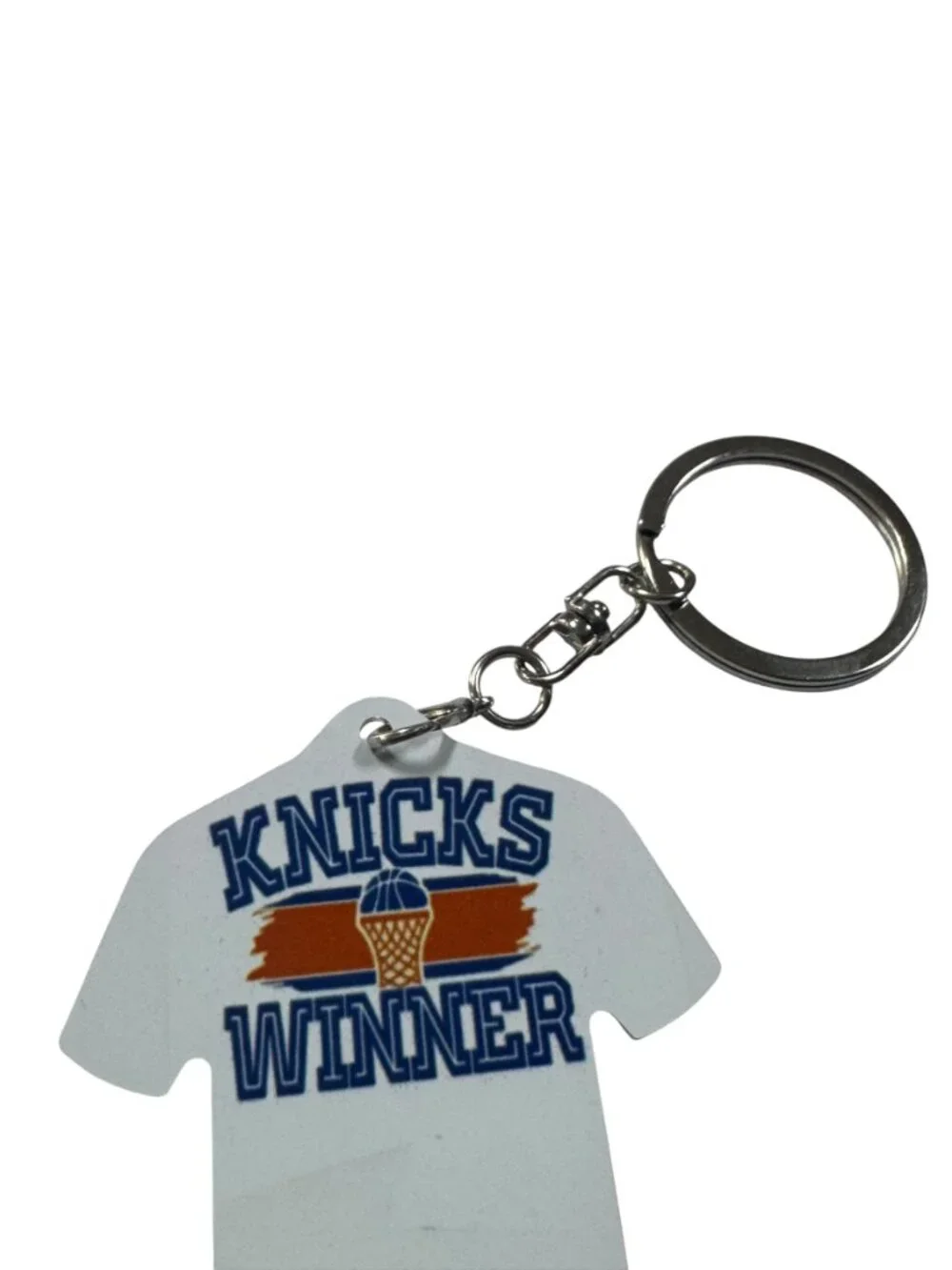 Knicks Winner Basketball Jersey Shape Metal Keychain, White, Sports Fan Accessor