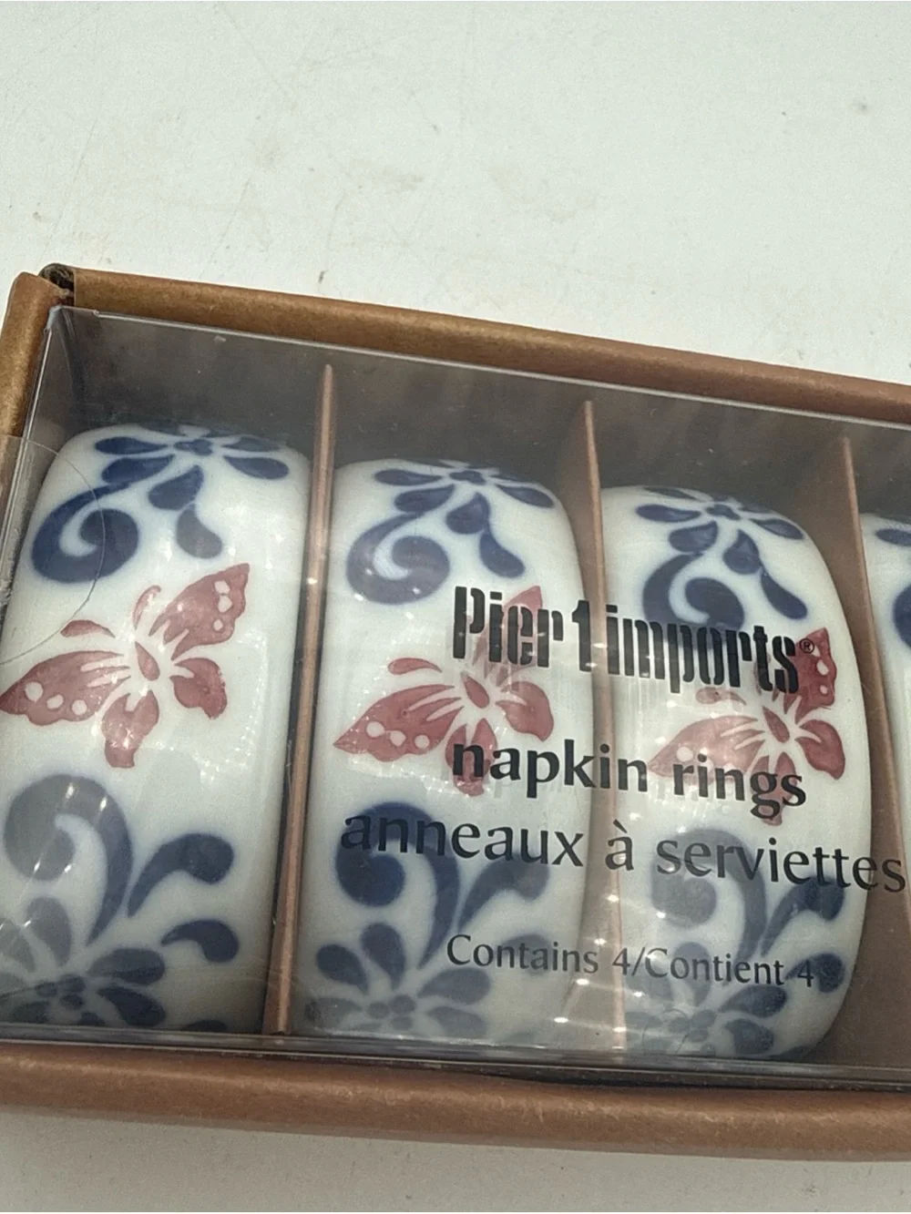 Pier 1 One Butterfly Blue Red Ceramic Napkin Rings Holder Set Of 4