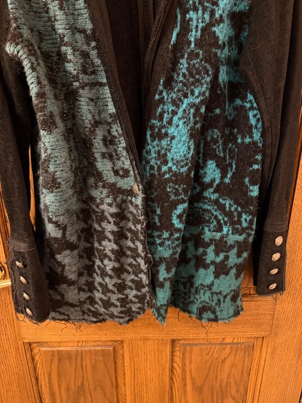 Free People Better Together Teal & Black Patterned Knit Blazer Jacket Medium
