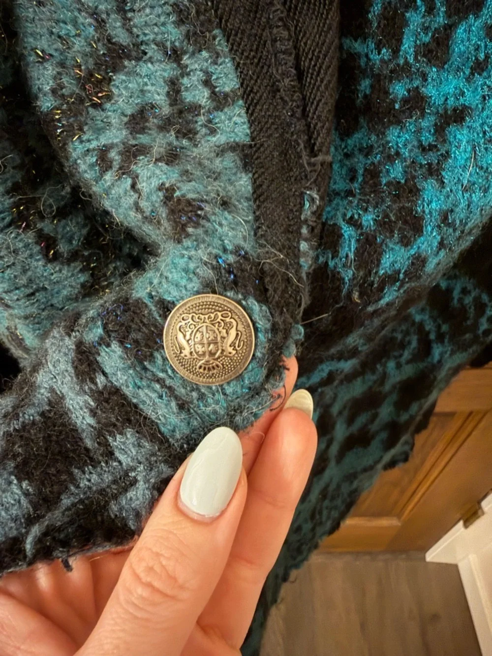Free People Better Together Teal & Black Patterned Knit Blazer Jacket Medium