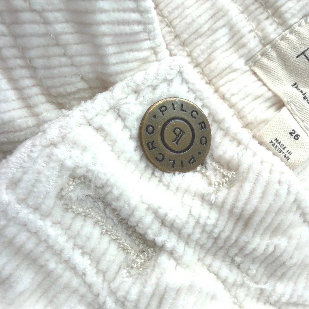 Pilcro Anthropologie Cream Corduroy Utility Carpenter Pants Womens 26 High Rise