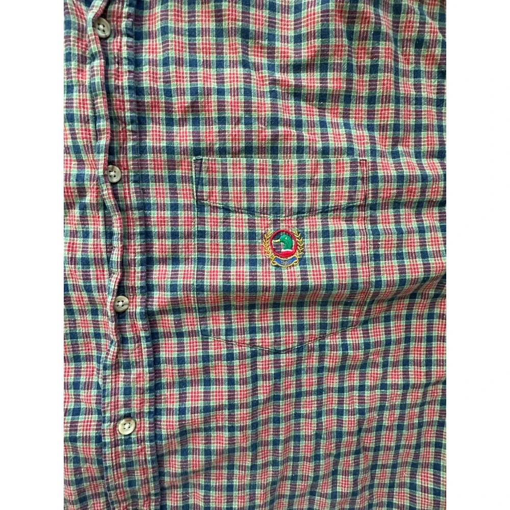 Y2K 90's Vintage Duck Head Denim Collar Madras Plaid Button Up Shirt Men's Large