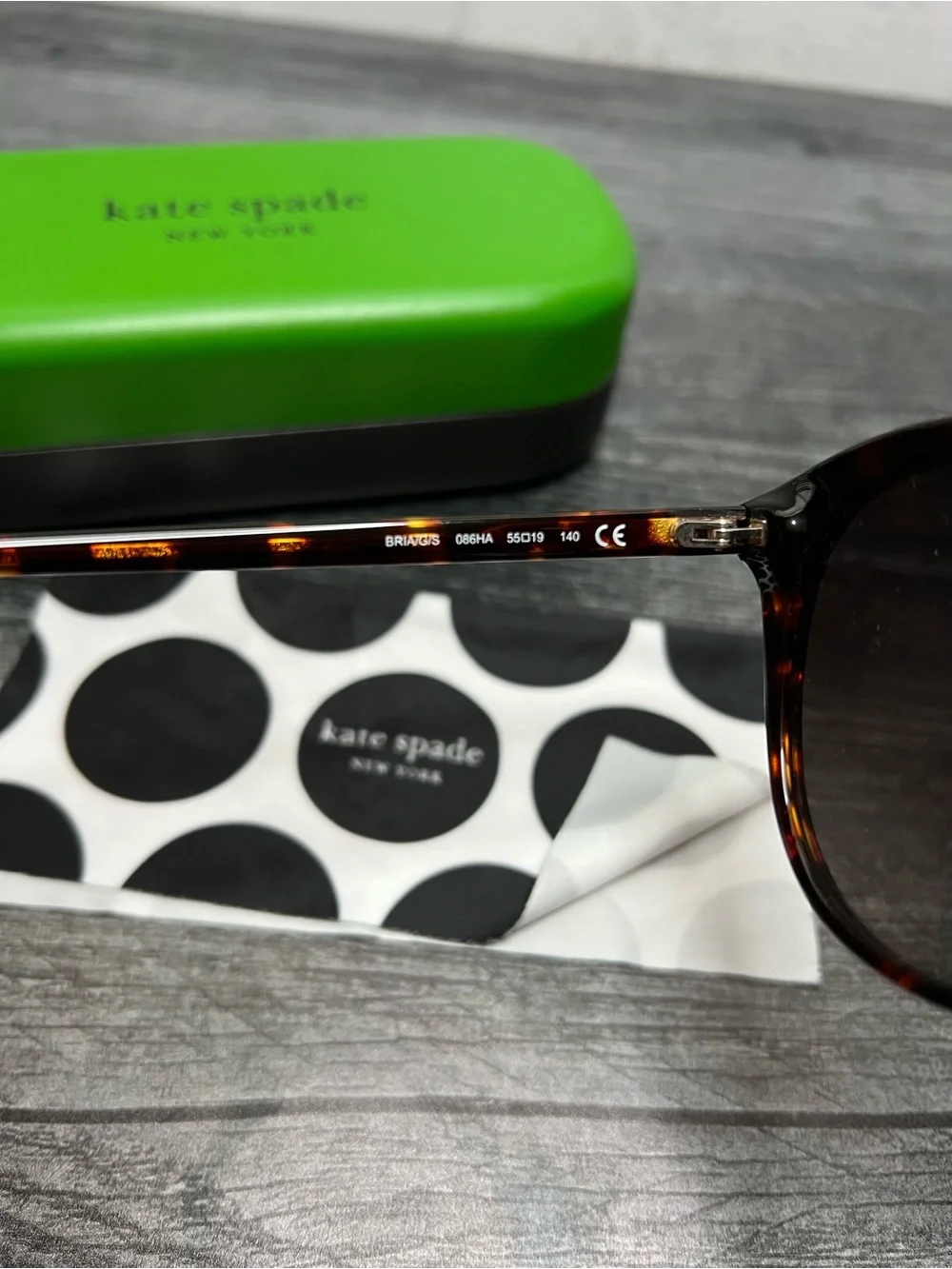 kate spade Tortoiseshell Sunglasses with Lime Green Case