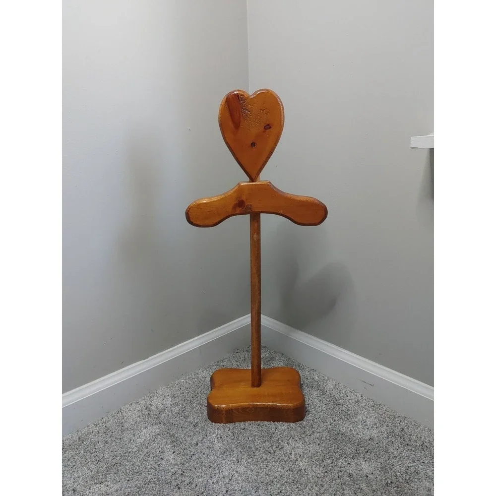 Heart Primitive Wooden Child Nursery Coat Hat Stand Country Cottage Towel Rack