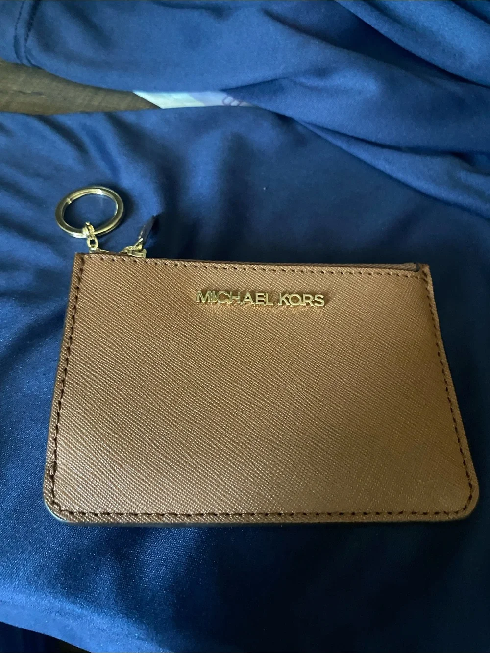 Michael Kors Chestnut Brown Leather Zip Card Holder with Key Ring
