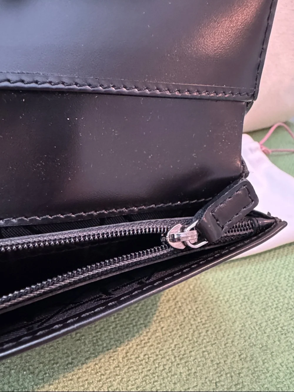 Dior Black Leather Trifold Wallet with Silver-Tone Closure