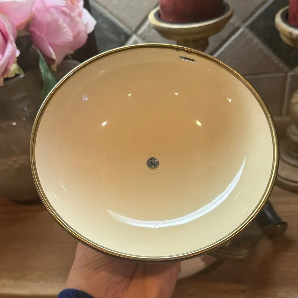 Franciscan Pink Floral Enamel Teapot with Wooden Handle