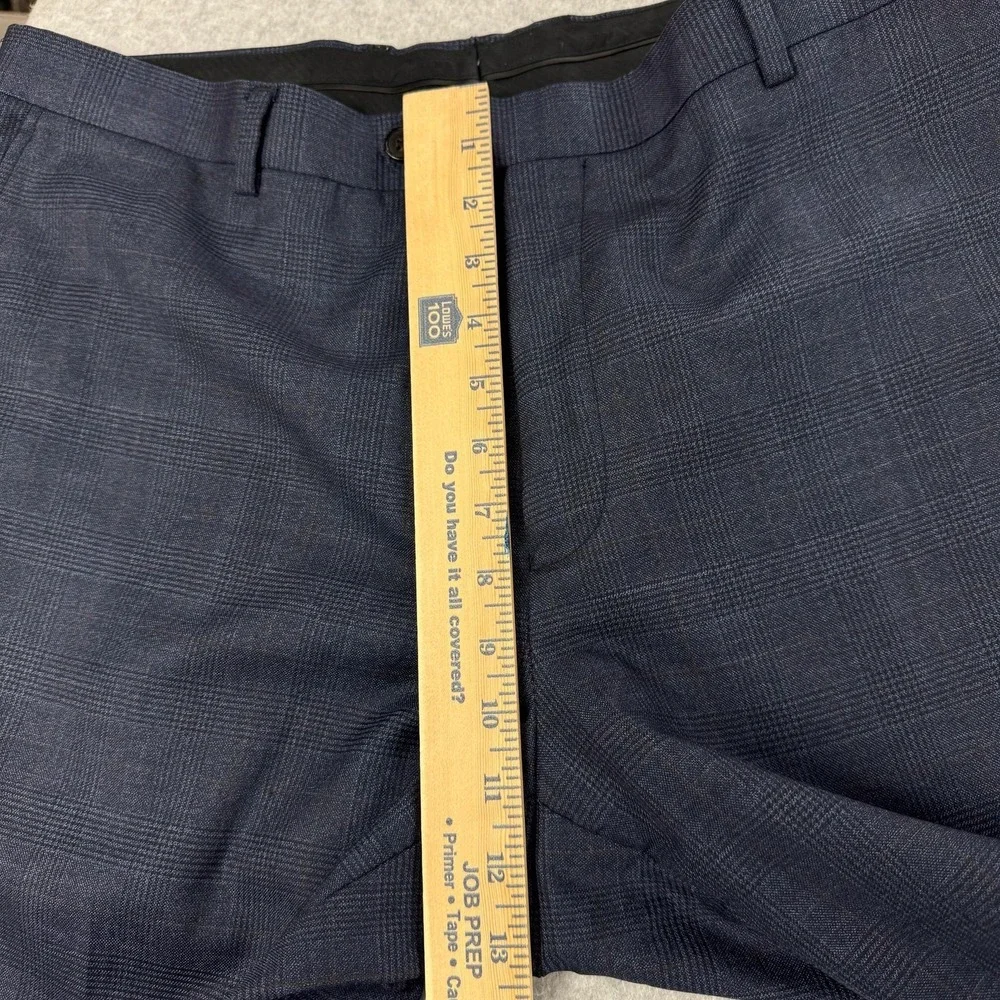 Spier & Mackay Dress Pants Mens 38x32 Blue Check Wool Flat Front Office Classic