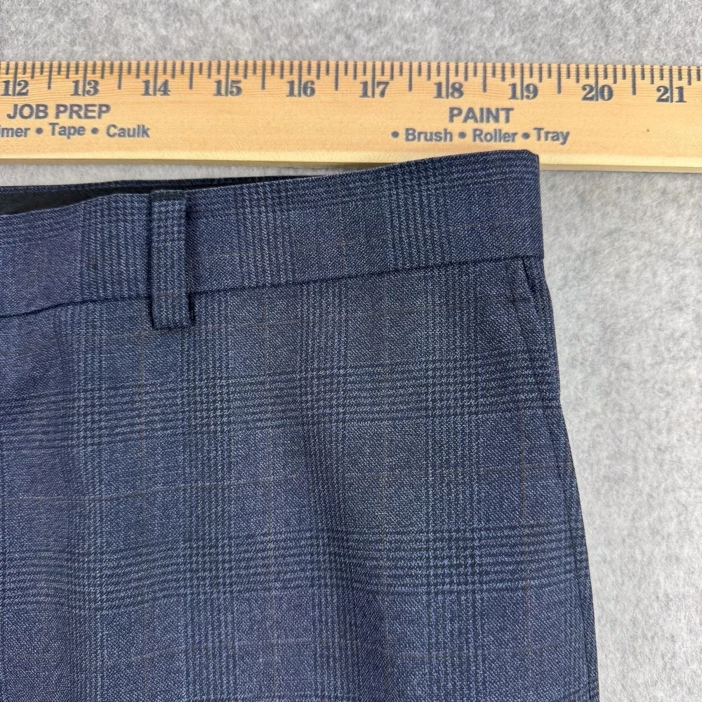 Spier & Mackay Dress Pants Mens 38x32 Blue Check Wool Flat Front Office Classic