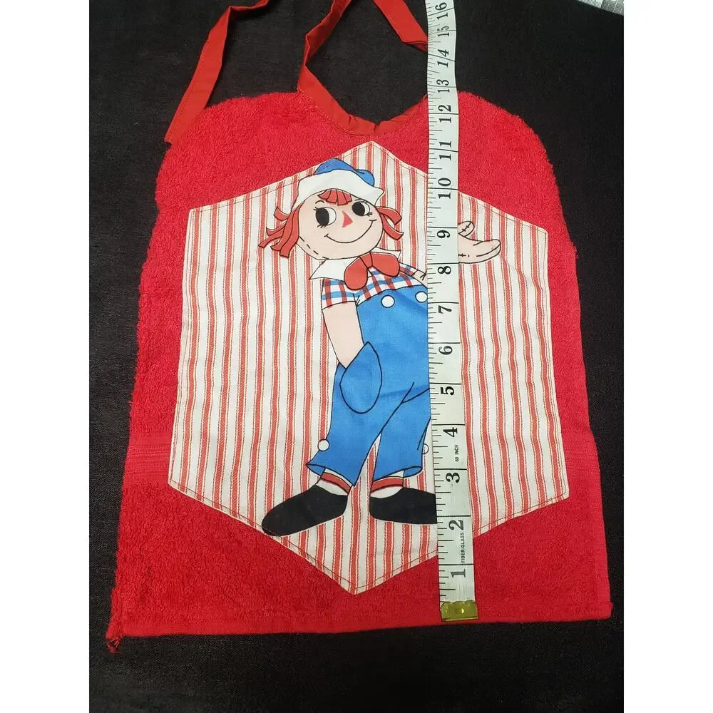 Raggedy Ann & Andy Red Baby Bib | Ties in the Back | Towel Terry Cloth Material