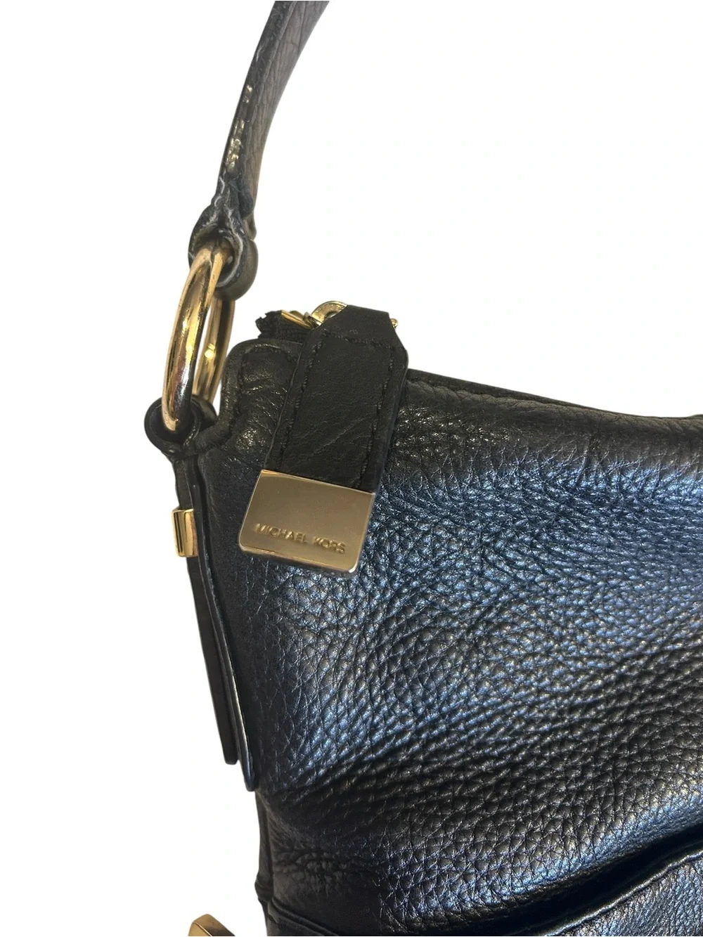 Michael Kors Black Pebbled Leather Hobo Shoulder Bag Gold Hardware Large Purse