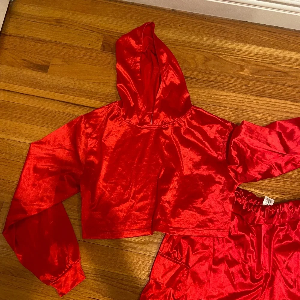 Weissman 2-Piece Hip Hop Dance Costume – Red Satin Top and Cargo Pants