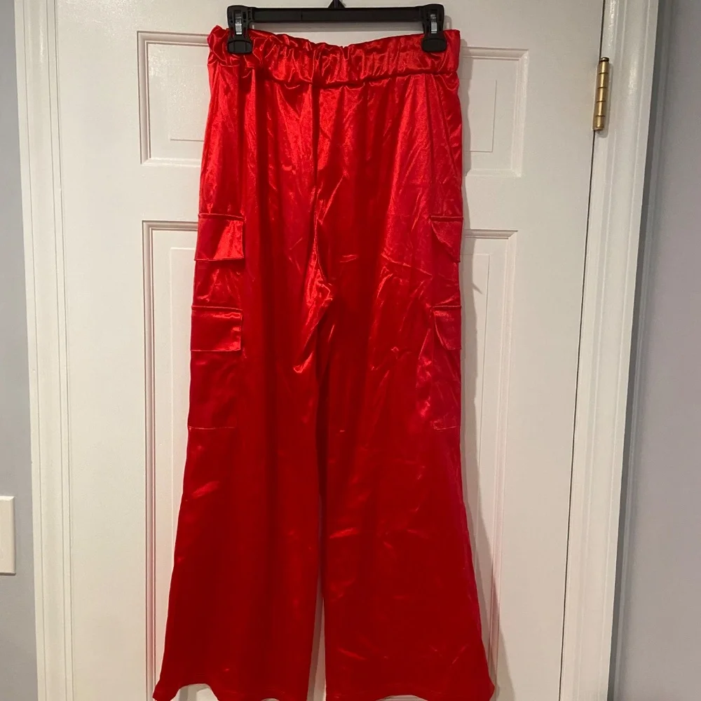 Weissman 2-Piece Hip Hop Dance Costume – Red Satin Top and Cargo Pants