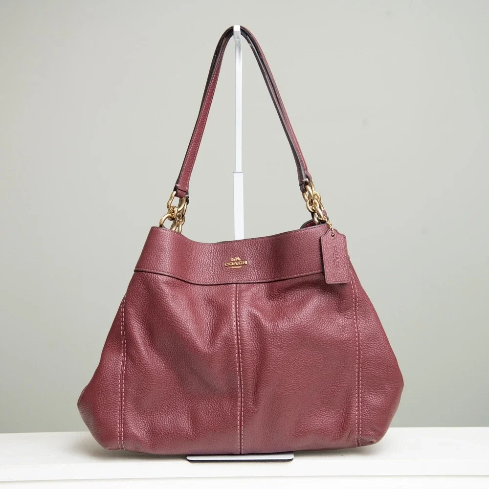 Coach Lexy Shoulder Bag Burgundy Pebbled Leather Hobo Slouchy Minimalist Classic