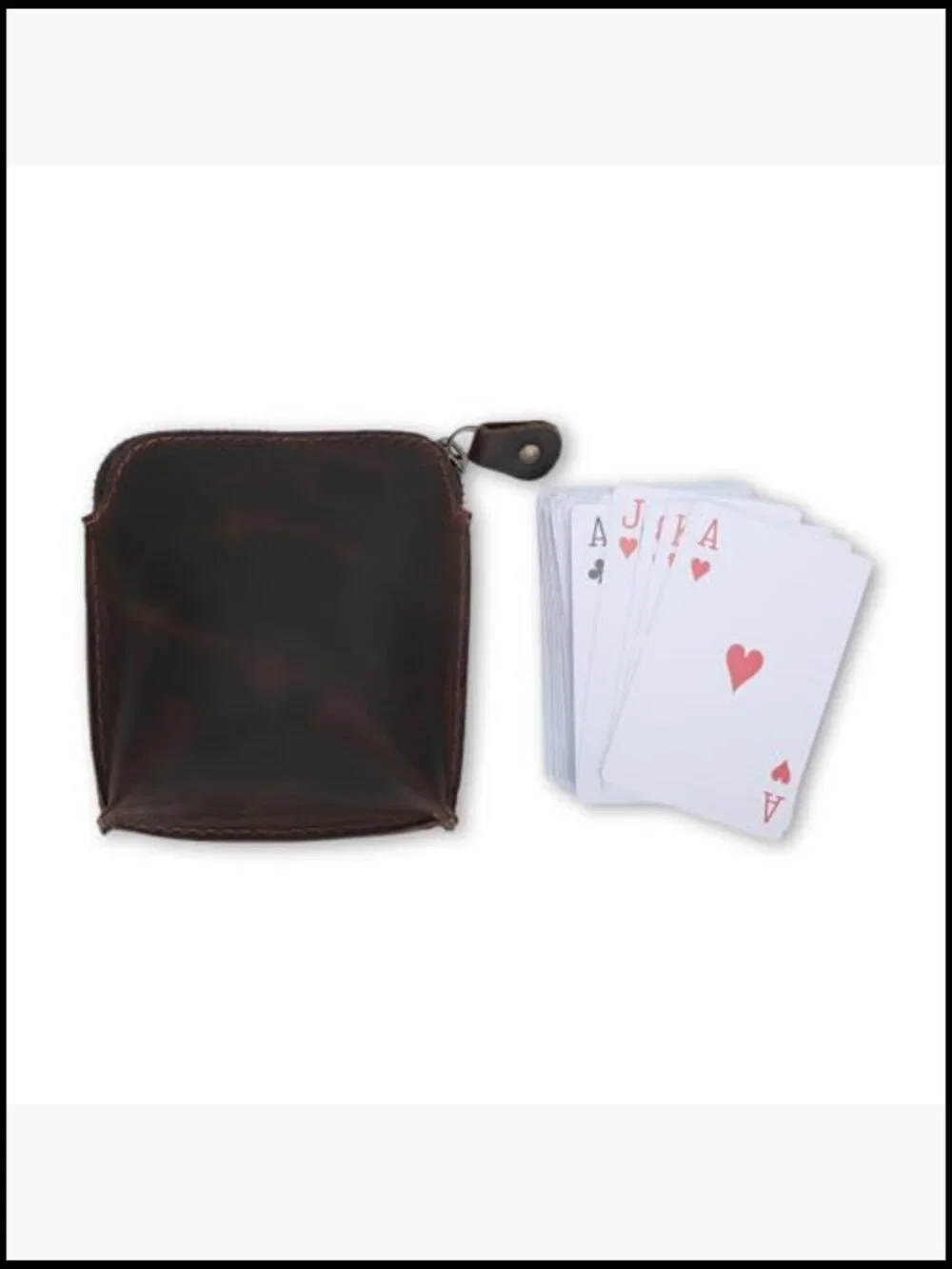 Full-Grain Leather Playing Card Case Durable Zippered Holder Poker Bridge Travel