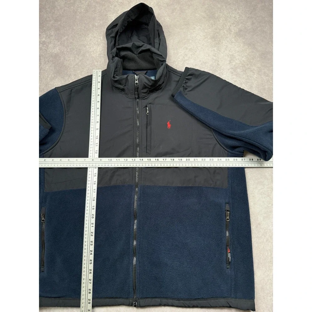 VTG Y2K Polo Ralph Lauren Polartec Fleece Jacket Men XXL Navy Gray Full Zip Hood