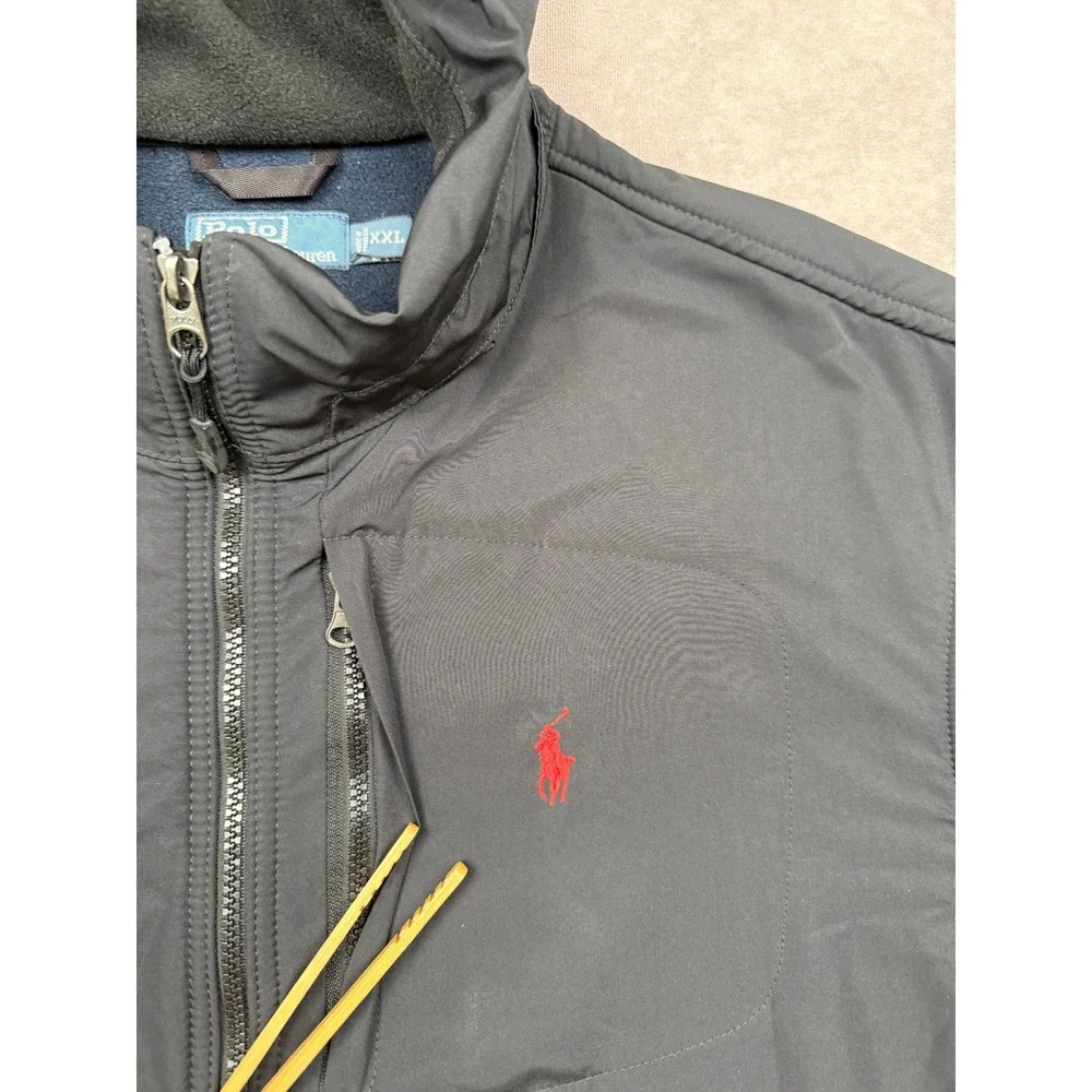 VTG Y2K Polo Ralph Lauren Polartec Fleece Jacket Men XXL Navy Gray Full Zip Hood