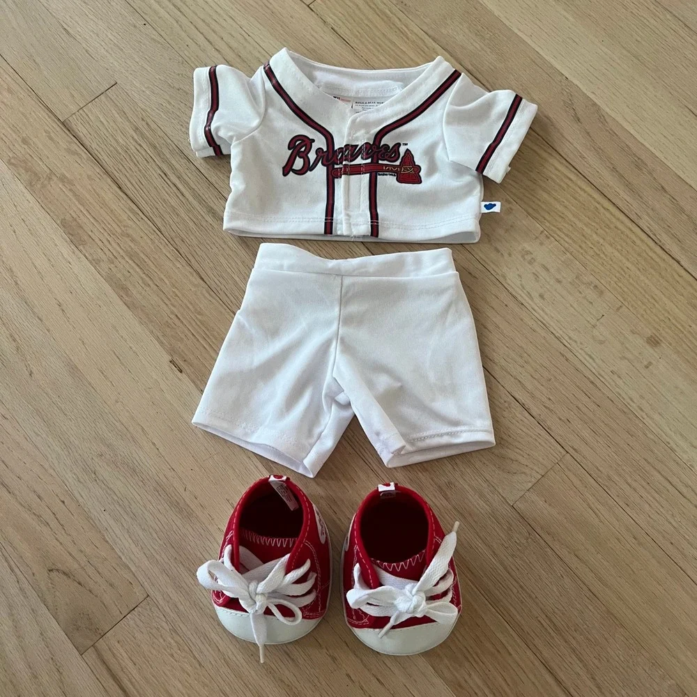 Build A Bear MLB Atlanta Braves Baseball Uniform Jersey‎ Pants Shoes Set