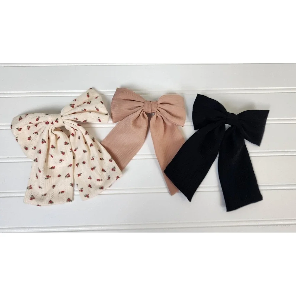 Kids Girls Bow Hair Clip Set Floral, Nude and Black Hair Accessories