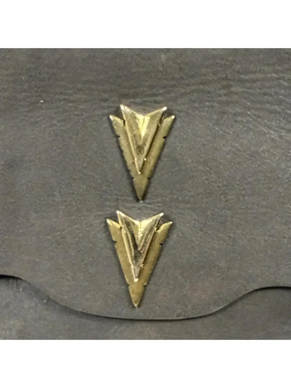 Vintage‎ Gray Leather Studded Clutch with Gold Chevron Accents