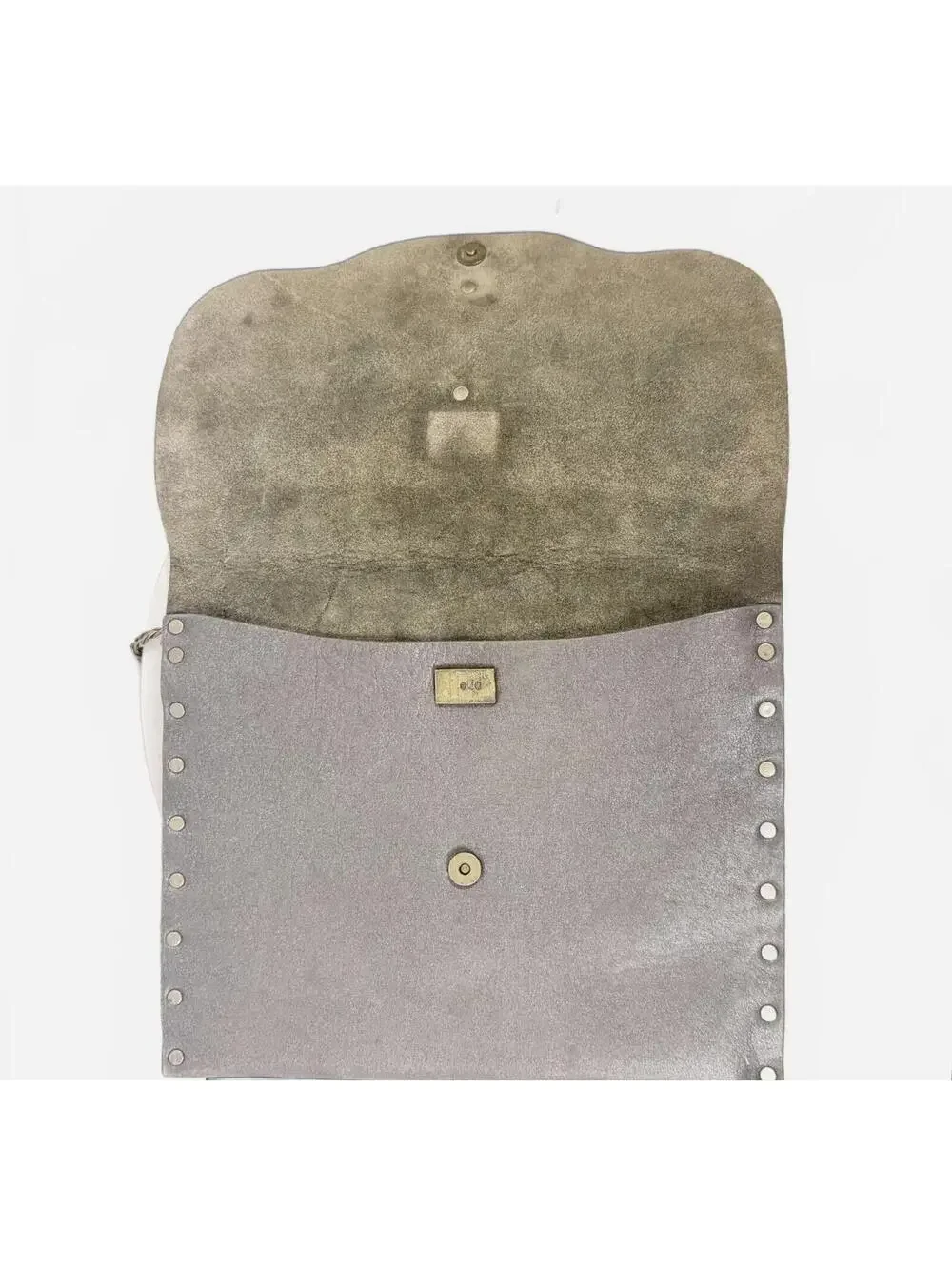 Vintage‎ Gray Leather Studded Clutch with Gold Chevron Accents