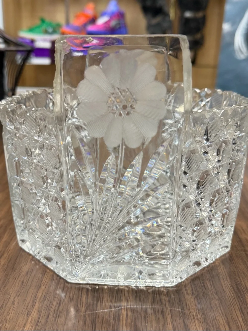 Crystal Vase/ Ice Bucket Heavy Bowl w/Faceted Octogan sides, Matte Decorations