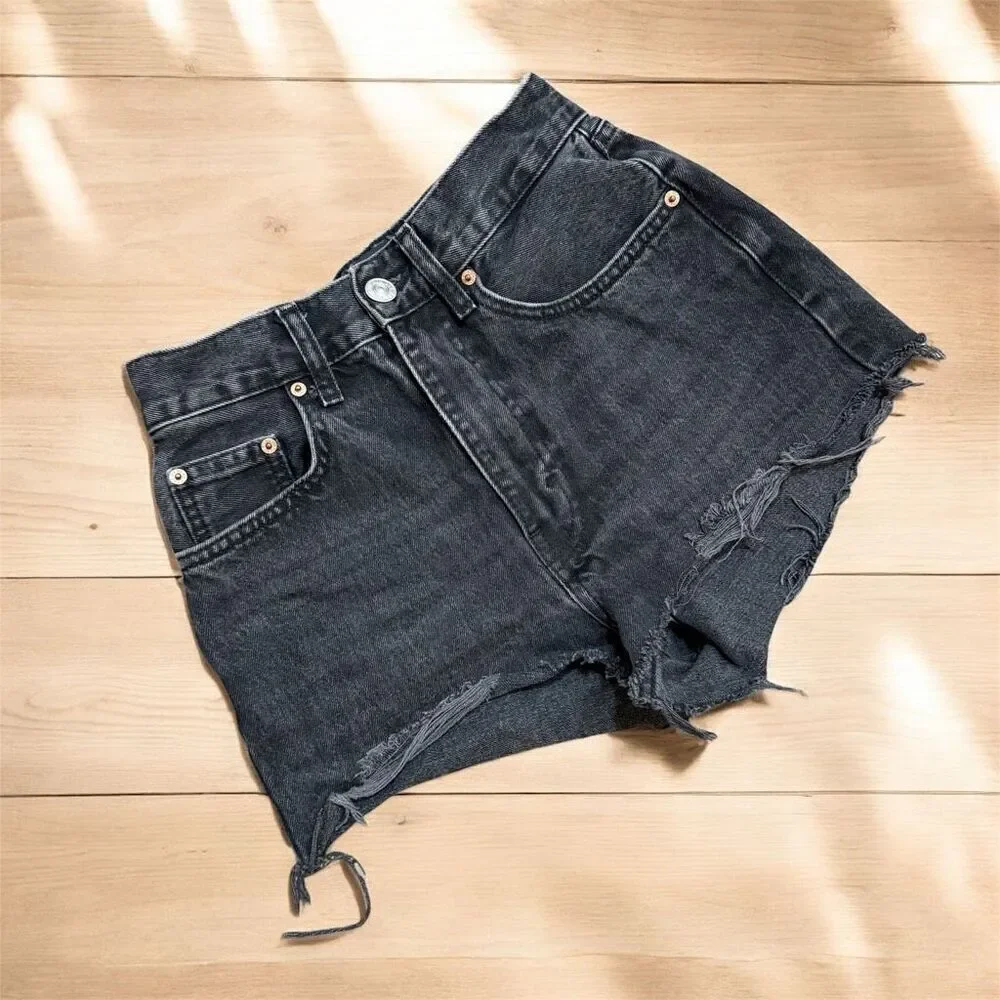 BDG Mom High Rise Baggy Black Gray Denim Shorts 25 Grunge Retro 90s