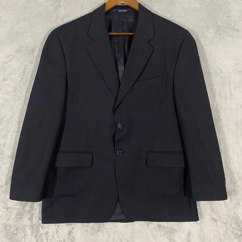 Chaps Ralph Lauren Blazer Mens 40S Navy Blue Pinstripe Wool‎ Cashmere 2-Button