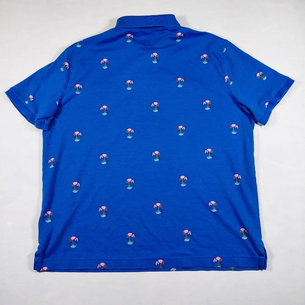Polo Ralph Lauren Men Classic Fit Blue Flamingo Print Short Sleeve Polo Shirt‎ L