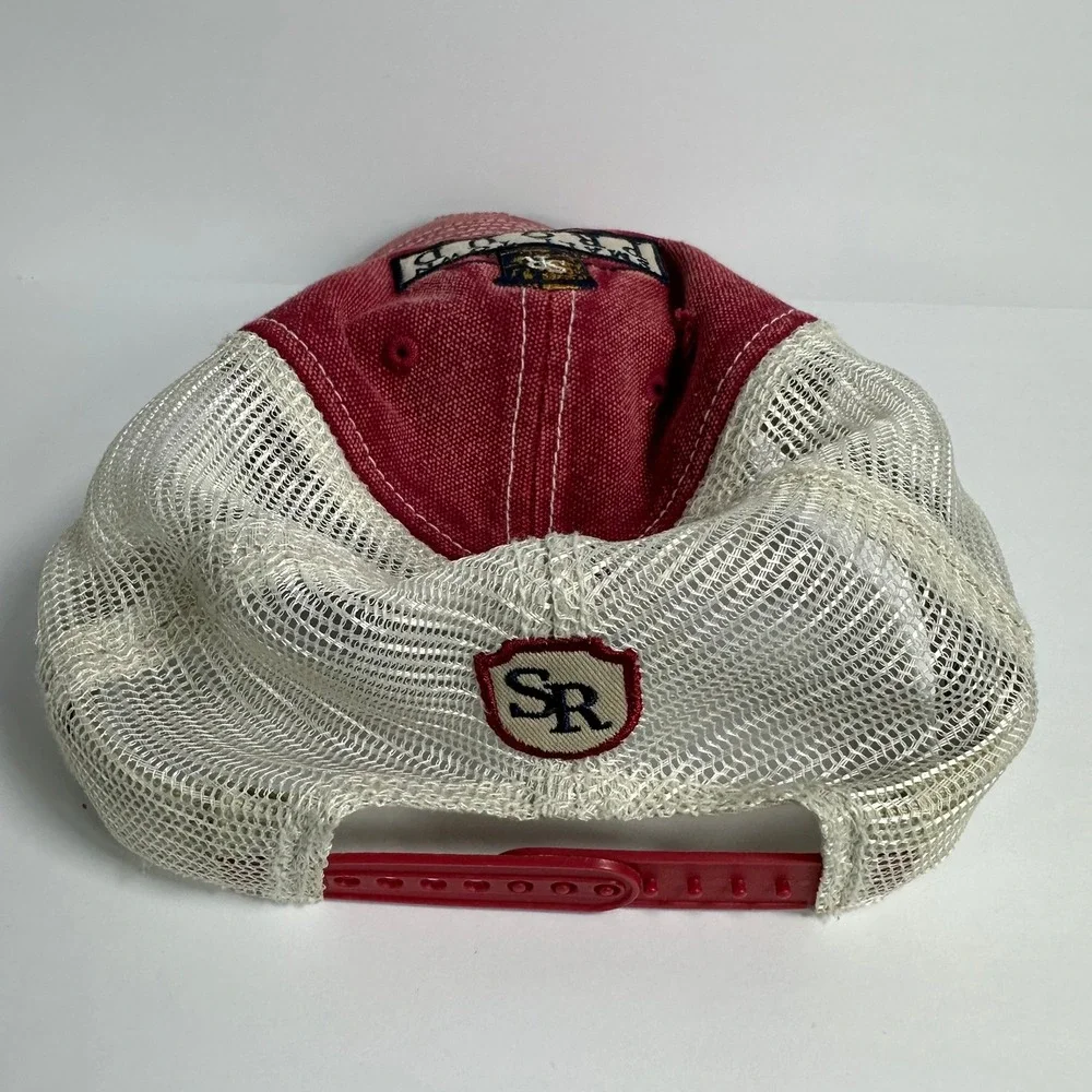 Southern Raised Small Town Proud Trucker Hat Red White Mesh Distressed‎ Kitsch