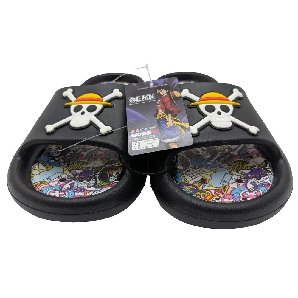 One Piece Anime Skull Slides Sandals Mens Size 9 Black Anime Slip On