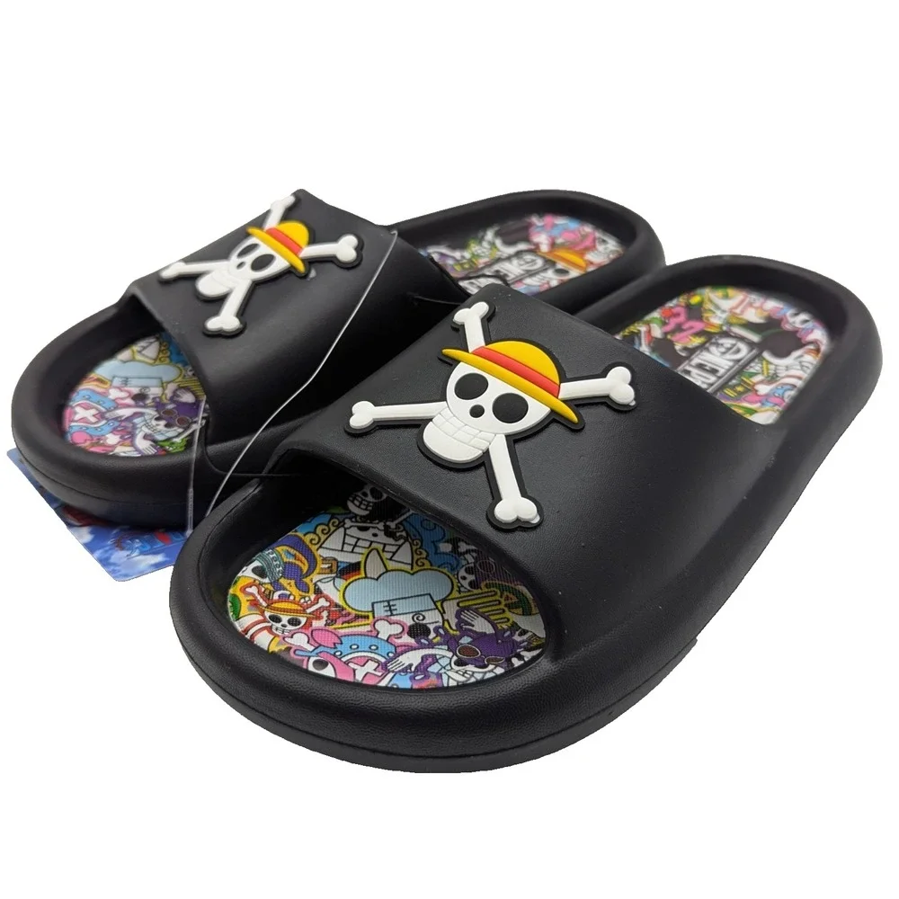 One Piece Anime Skull Slides Sandals Mens Size 9 Black Anime Slip On