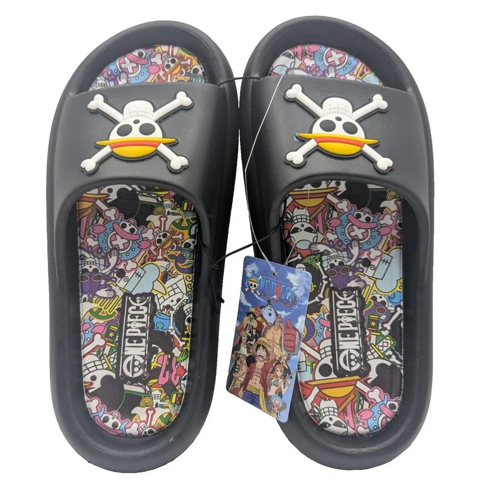 One Piece Anime Skull Slides Sandals Mens Size 9 Black Anime Slip On