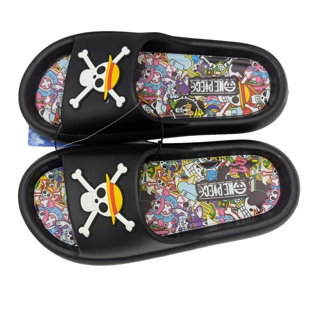 One Piece Anime Skull Slides Sandals Mens Size 9 Black Anime Slip On