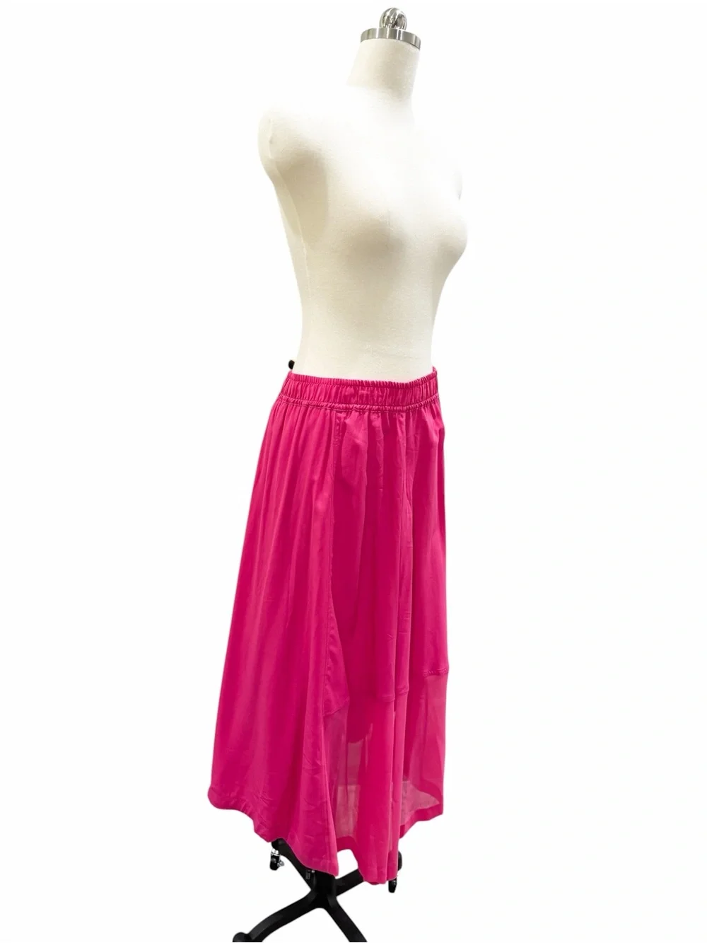 DKNY Handkerchief Hem Mixed Media Pull On Elastic Waist Maxi Skirt Pink XL NWT