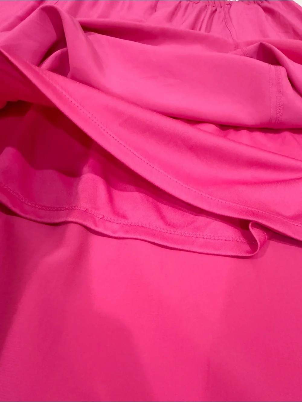 DKNY Handkerchief Hem Mixed Media Pull On Elastic Waist Maxi Skirt Pink XL NWT