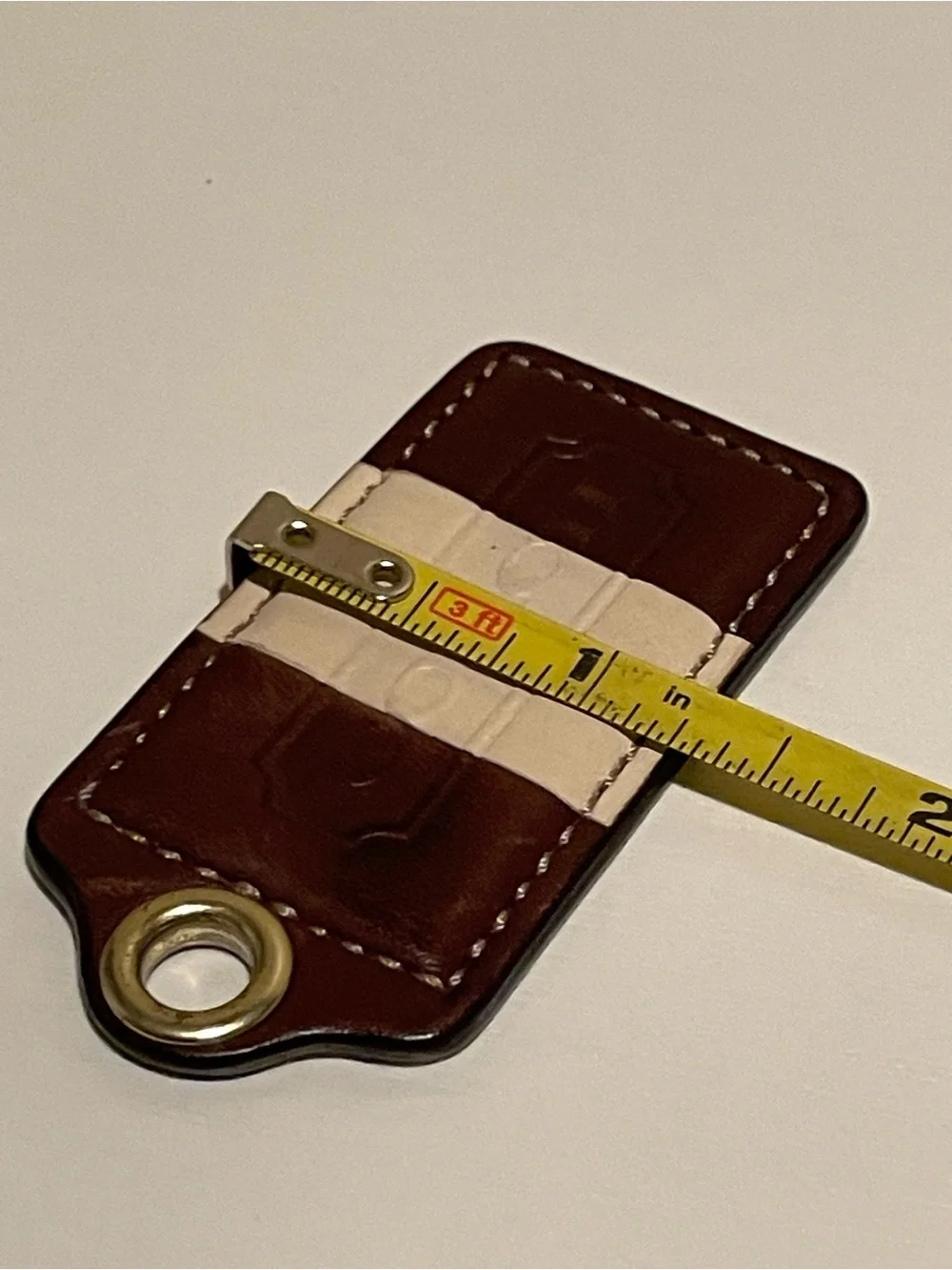 Authentic Coach Leather Key Fob with Contrast Strap - Brown & Cream