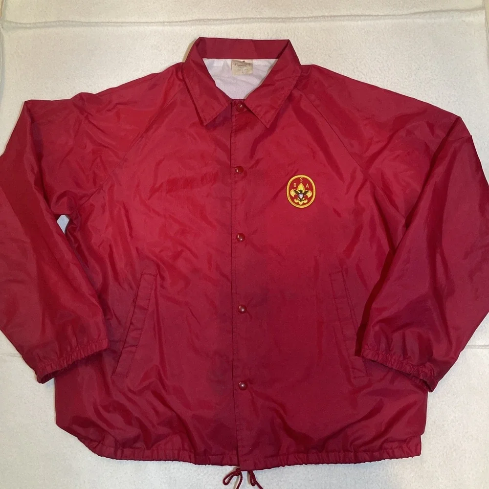 Vintage BSA Boy Scouts Of‎ America Mens Sz L  Red Coaches Windbreaker Jacket USA