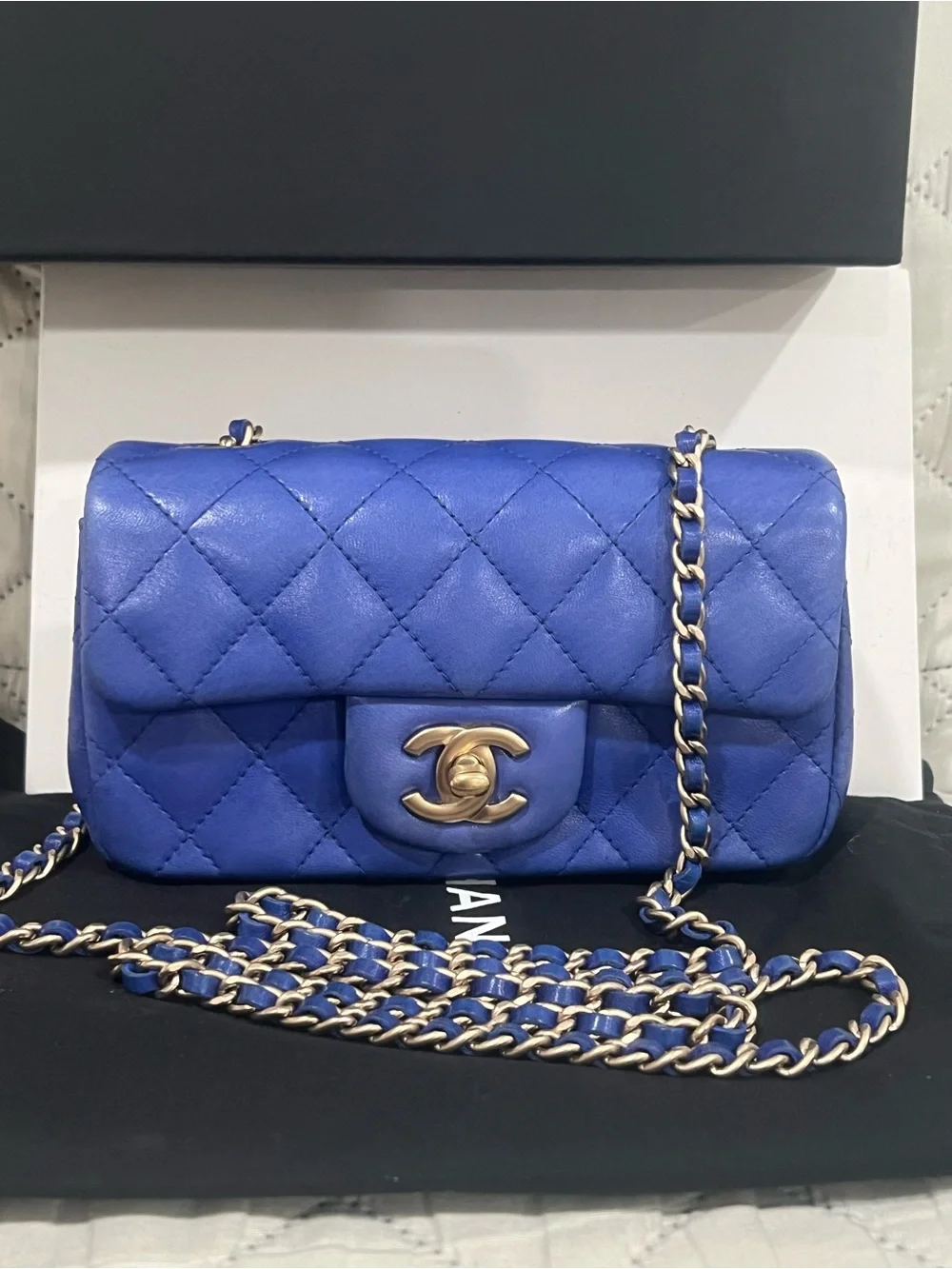 💙💙Chanel Quilted Lambskin Extra Mini Rectangular Flap Bag