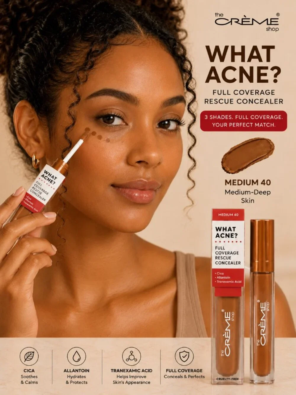The Crème Shop What Acne? Full Coverage Rescue Concealer | Medium 10, Medium 40,