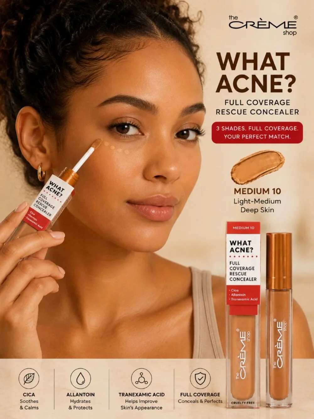The Crème Shop What Acne? Full Coverage Rescue Concealer | Medium 10, Medium 40,