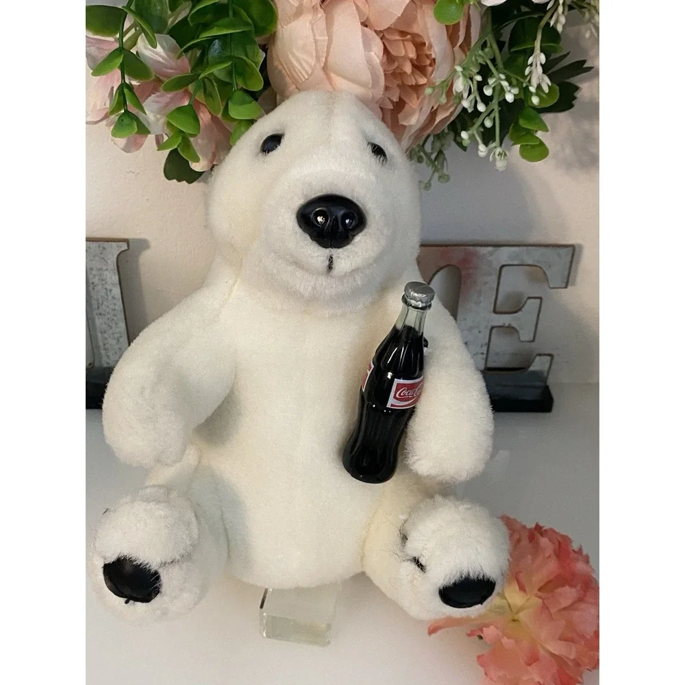 Coca Cola Smiling Polar Bear‎ 1993 Plush w Coke Bottle 7.5