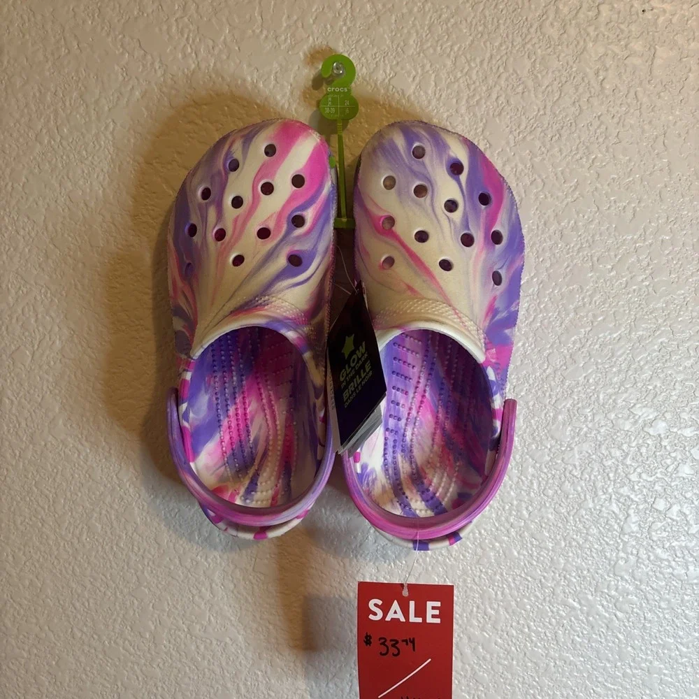 Crocs Kids‎ J6 Classic Glow-In-The-Dark Marbled Clogs Multi Color