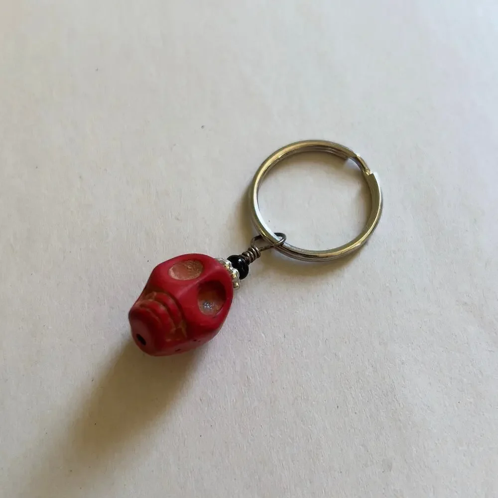 Red Halloween Mini Skull Keychain Key Ring Handmade Accessories