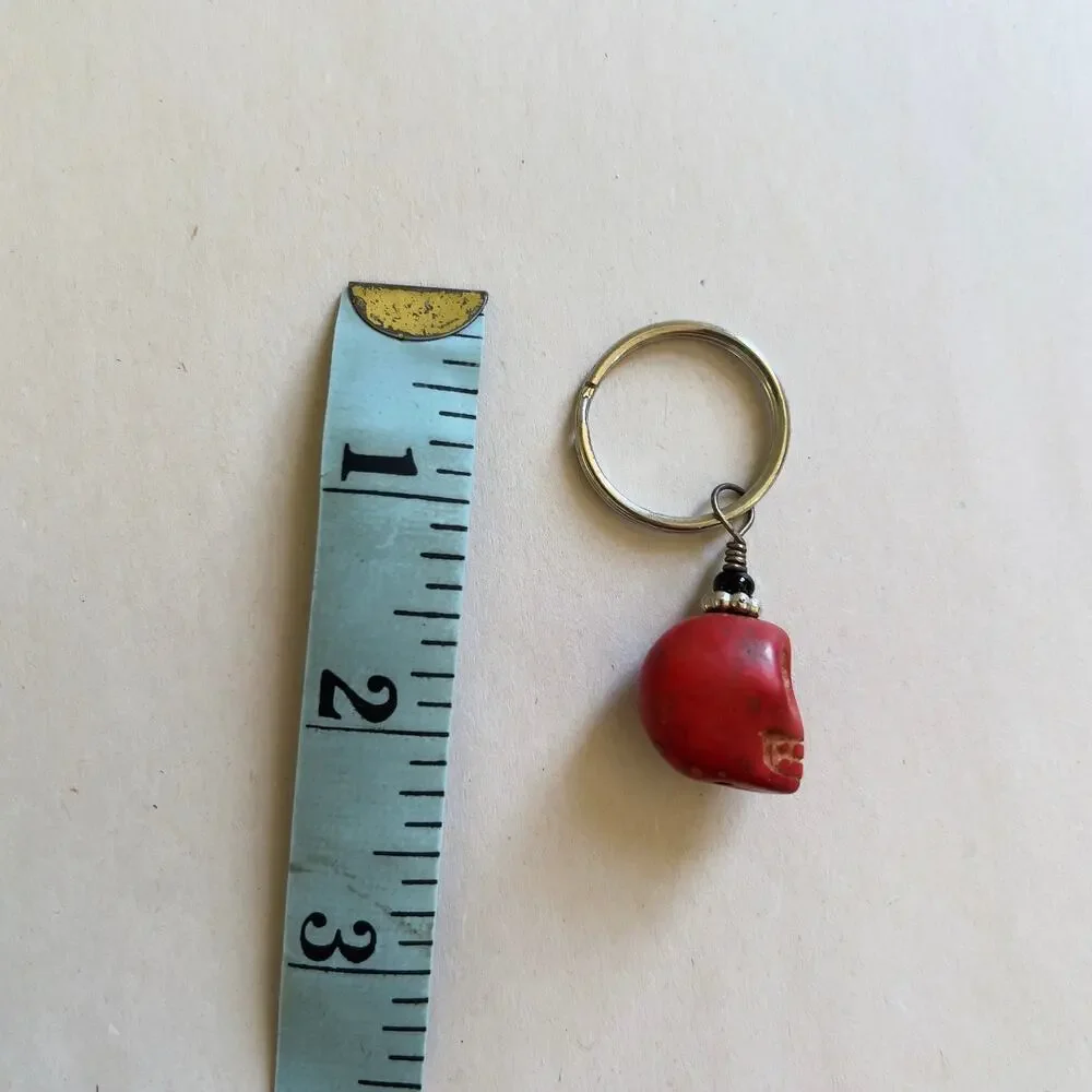 Red Halloween Mini Skull Keychain Key Ring Handmade Accessories