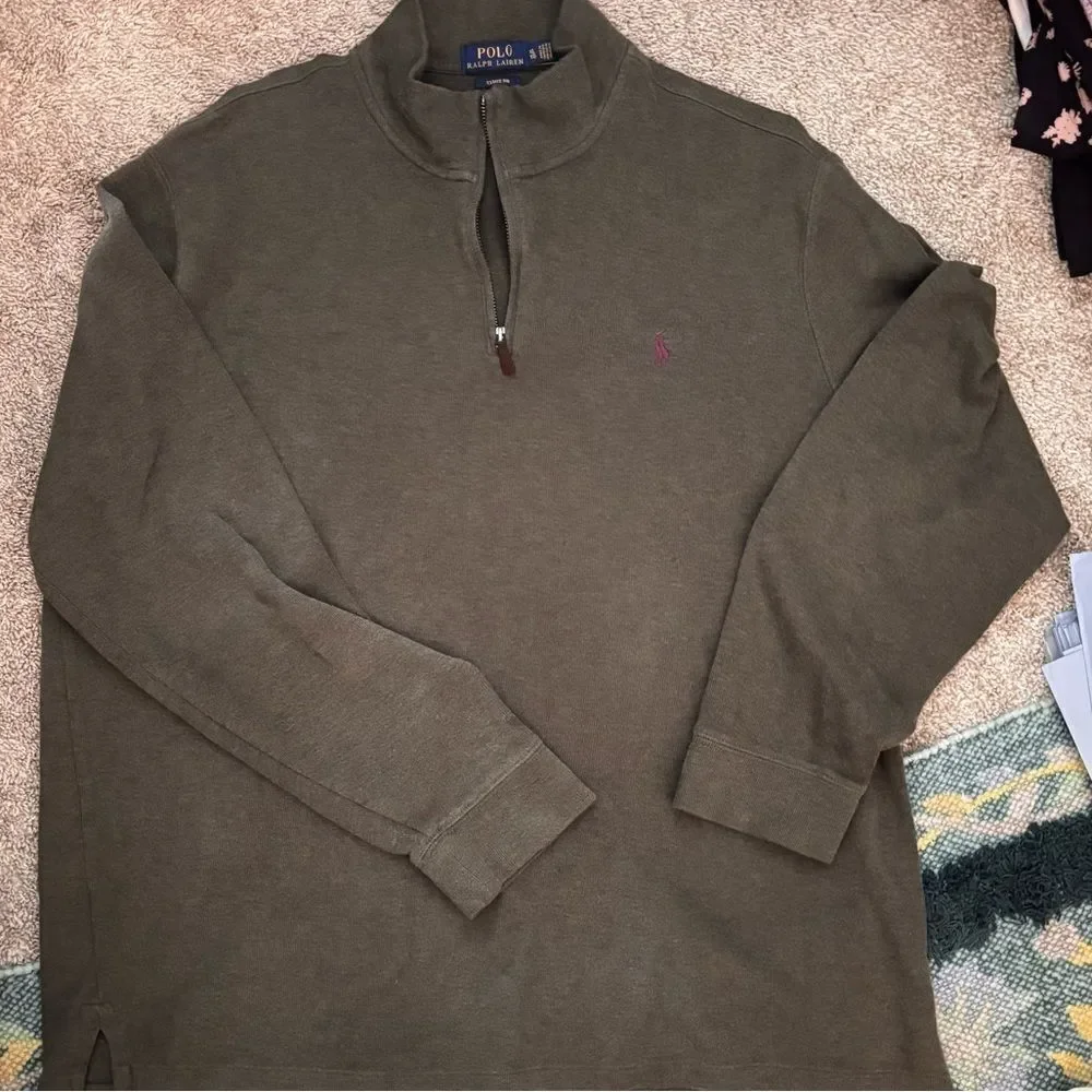 Polo Ralph Lauren Estate Ribbed Prima Cotton Half Zip Sweater Olive Green XL